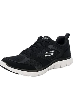 Skechers Femme Flex Appeal 4.0 Active Flow Basket, Maille en Cuir Noir avec Bordure Blanche, 36 EU