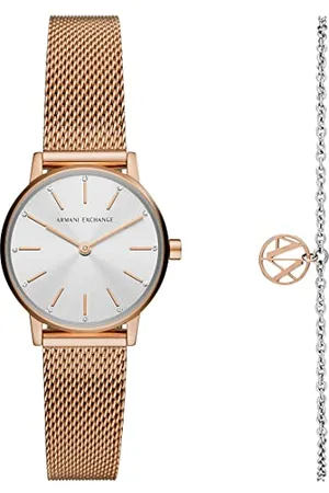 Armani Exchange Montre pour femme , mouvement à deux aiguilles, boîtier en acier inoxydable or rose de 28 mm avec bracelet en acier inoxydable, AX7121
