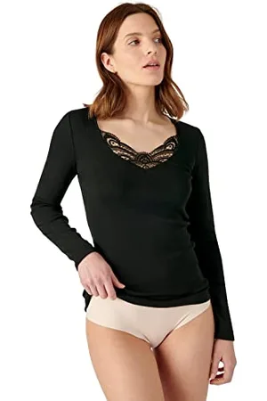Damart T-Shirt Fine Côte Guipure Thermolactyl, Femme, , Taille M, Manches Longues