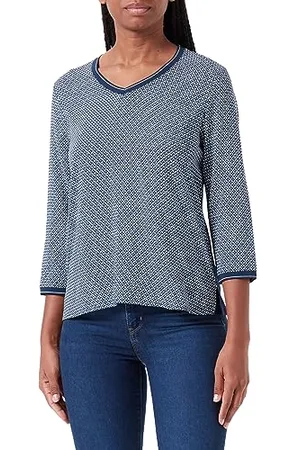 TOM TAILOR 1035850 T-Shirt à Manches Longues avec Motif, 32365-Bleu Marine-Design géométrique, M Femme