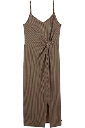 TOM TAILOR 1042012 Robe midi Basique avec Motif intégral, 35365-Rayures Noires et Beiges, M Femmes