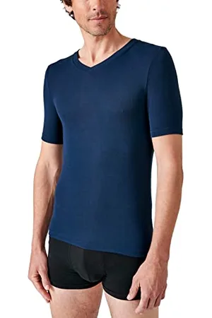 Damart T-Shirt Col V Fine Côte Thermolactyl Sensitive, Homme, Bleu, Taille M, Manches Courtes