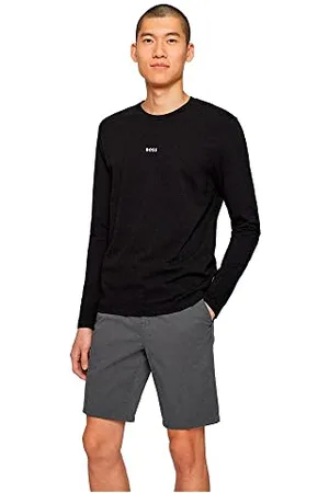 HUGO BOSS Hommes TChark T-Shirt en Coton Stretch à Manches Longues et Logo imprimé