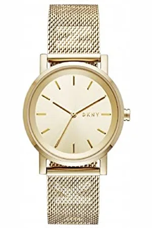 DKNY Montre pour femme Soho, mouvement à trois aiguilles, boîtier en acier inoxydable doré de 34 mm avec bracelet en acier inoxydable, NY2621