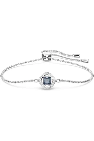 Swarovski Bracelet Collection Angelic Square femme, pièce centrale bleue, cristaux transparents et métal rhodié