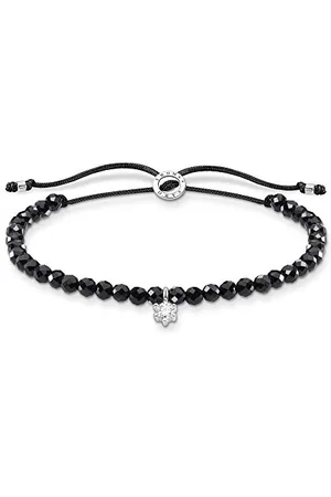 Thomas Sabo A1987 Bracelet perles noires avec pierre blanche en argent sterling 925, 13,00-20,00 cm, Argent sterling, Non applicable