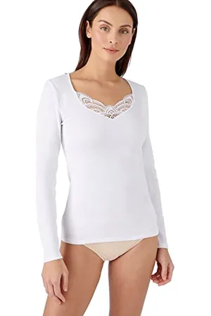 Damart T-Shirt Fine Côte Guipure Thermolactyl, Femme, , Taille 3XL, Manches Longues