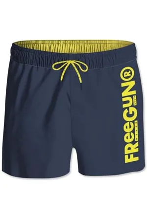 Freegun Maillot de Bain Homme Confortable, Short de Bain, Plage, Séchage Rapide et Ajustement Parfait, Bleu, Jaune, Taille S