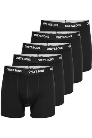 Only & Sons Onsfitz Lot de 5 coffres Solides Noos Caleçon Boxeur, Noir/Détails : Taille Noire – Logo Blanc, S Homme