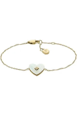 Fossil Radiant Love Bracelet de station en forme de cœur en acier inoxydable ton or avec nacre pour femmes, JF04733710