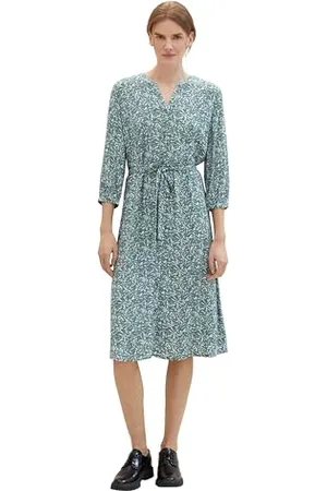 TOM TAILOR 1041205 Robe, 34840-Imprimé Feuille Abstraite Verte, 38 Femme