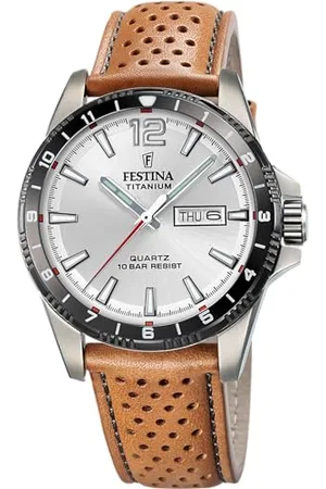 Festina Montre Titanium Gris, Bracelet d’ Cuir, Homme