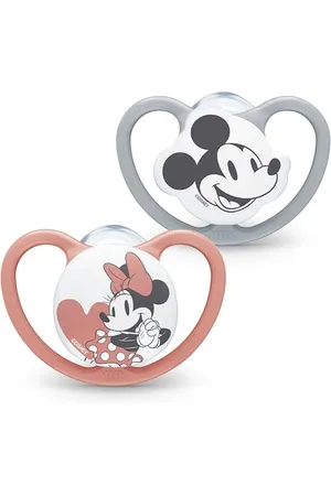 NUK Lot de 2 tétines Space Baby - 0-6 mois - Tétines avec ventilation supplémentaire - Silicone sans BPA - Mickey et Mouse 10730715