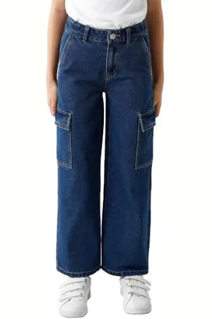 NAME IT Fille Nkfrose Hw Wide Cargo 6190-bs Noos Pantalon en Jean, Dark Blue Denim, 128 EU