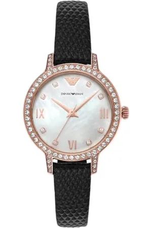 Emporio Armani Montre pour femme, mouvement date à trois aiguilles, boîtier en acier inoxydable de 32 mm avec bracelet en cuir ProPlanet, AR11485