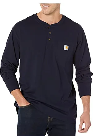 Carhartt Hommes Vêtements de Travail Henley Chemise avec Poches Regular et Grandes Tailles - Bleu - Medium