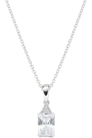 AMEN Bijoux, Collier Princess, Collier Femme Argent 925, Rhodié avec Zircon Pendentif Bleu, Cadeau Femme