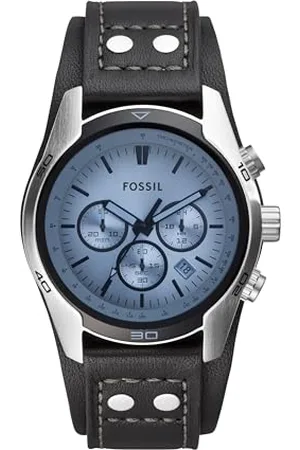 Fossil Montre pour homme Coachman, mouvement chronographe à quartz, boîtier en acier inoxydable argenté de 45 mm avec bracelet en cuir véritable, CH2564