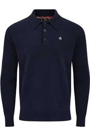 Merc London Spey Long Sleeve Merino Wool Mens Fine Knitted Polo in , Large
