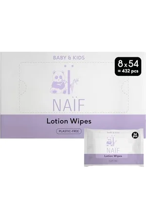 NAÏF Lingettes humides lotion sans plastique - 432 pièces (8 x 54 lingettes humides) - pour bébés et enfants - à l