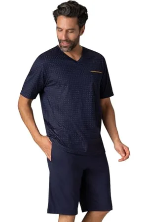 Eminence Pyjama Court col V Homme Mercerisé - Taille : 2/S - Couleur : Imprimé Marine-Marine