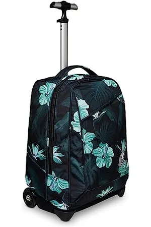 Invicta Trolley Scuola FANTASY - HIBISCUS, Azzurro Grigio - Uso 2 in 1 mit Spallacci per Uso Zaino - Tasca Porta PC - Fundo Rinforzato - Zaino Scuola, Trolley Viaggio e Ufficio