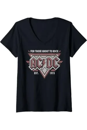 AC/DC Femme - Année 1973 T-Shirt avec Col en V