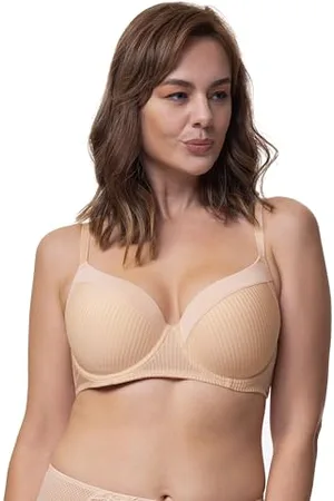 Dorina Carmen - Soutien-Gorge Demi pour Femme, Légèrement Rembourré, Bonnets Moulés avec Armatures et Microfibre Rayée Brûlée, Ailes Dos en Power Mesh pour Poitrines Courbées
