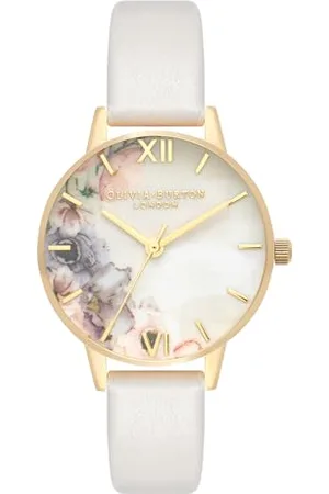 Olivia Burton Montre Analogique à Quartz pour Femme Collection Watercolour Florals avec Bracelet en Cuir Rosé - OB16PP45