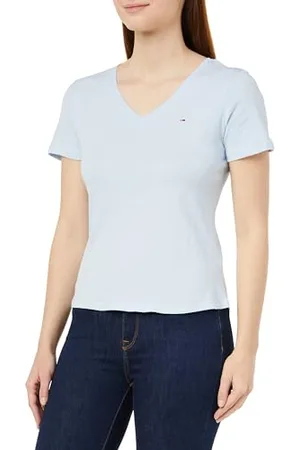Tommy Hilfiger TJW Slim Soft V Neck Tee DW0DW14617 Hauts en Tricot à Manches Courtes, , XL Femme