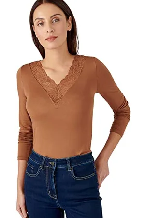 Damart T-Shirt Dentelle Thermolactyl Invisible, Femme, Marron, Taille L, Manches Longues