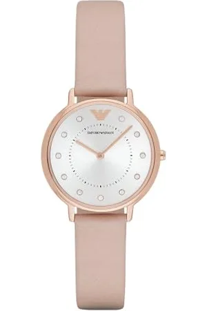 Emporio Armani Montre pour femme, mouvement à deux aiguilles, boîtier en acier inoxydable or de 32 mm avec bracelet en cuir, AR2510