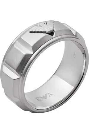 Emporio Armani Bague Pour Homme Sentimental, Longueur : 25mm, Hauteur : 9.5mm, Largeur : 25mm Bague En Acier Inoxydable Argenté, EGS2908040