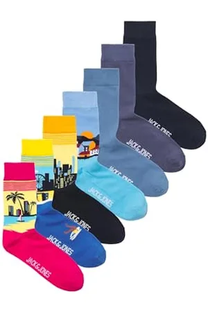 JACK & JONES Jaccities Socks Lot de 7 Chaussettes, Dutch Canal/Pack : High Visibility-Pink Yarrow-Gold Fusion-Vintage Indigo-Navy Blazer-Coronet Blue, Taille Unique Homme