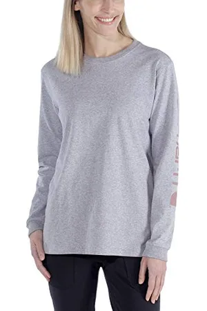 Carhartt Logo Long-Sleeve T-Shirt, Heather Grey, Small Femme