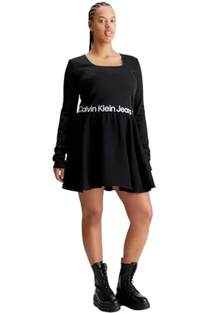Calvin Klein Jeans Plus Logo Elastic LS Dress J20J222977 Robes évasées, , 3XL Femme