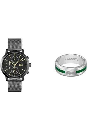 Lacoste Montre Analogique Multifunction à Quartz pour Homme avec Bracelet milanais en Acier Inoxydable Noir - 2011194 Bague pour Homme Collection Baseline - 2040083H
