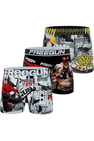 Freegun Caleçon Homme Multi-Sport, Boxer Homme, Ultra-Doux & Stretch (Lot de 3), Noir, Blanc, Gris, Rouge, Taille L