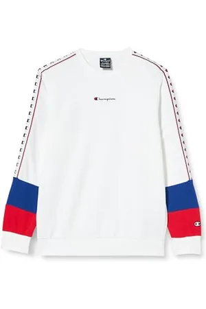 Champion Legacy Retro Sport B – Spring Terry Crewneck Sweat, Blanc/Bleu Électrique/Rouge, 9-10 Ans Enfants et Adolescents