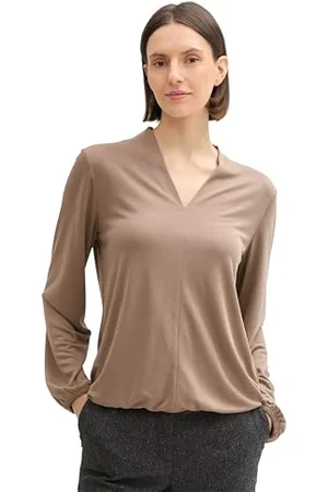 TOM TAILOR 1043149 T-Shirt à Manches Longues, 36516-Gris Taupe, M Femmes