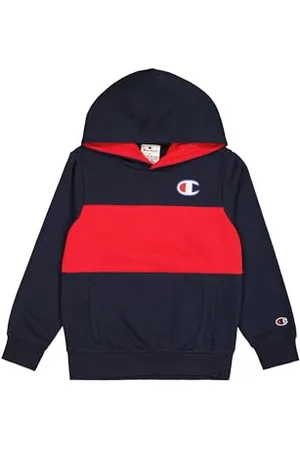 Champion Legacy Retro Sport B (306849) - Sweat à capuche en polaire compacte et ultralégère, bleu marine/vermillon (NNY/CRD), 11-12 ans (L) Garçons FW24