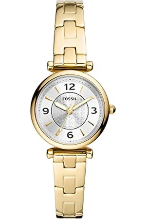 Fossil Montre pour femmes Carlie, mouvement à quartz, boîtier en acier inoxydable doré de 28 mm avec bracelet en acier inoxydable, ES5203