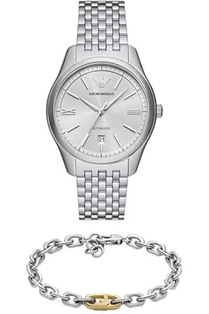 Emporio Armani Montre en Acier Inoxydable argenté et Bracelet en Acier Inoxydable Multicolore pour Homme, Set