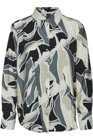 VERO MODA Vmbeline Ls WVN GA T-Shirt Long Chemisier à Manches Longues, Noir/AOP : bea, XS Femmes