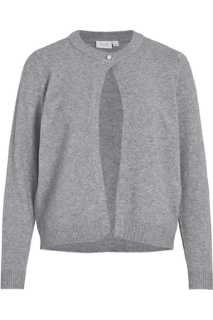 VILA Vililo L/S O-Neck Knit Cardigan/PB, Mélange de Gris Moyen, S Femme
