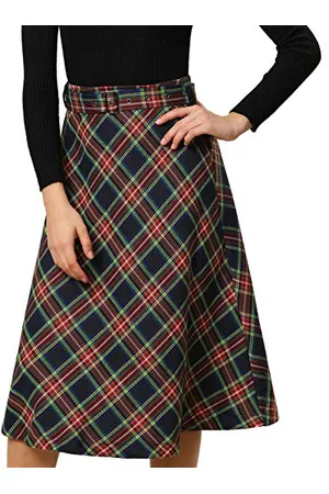 Allegra K Jupe à Carreaux Tartan Vintage Taille Haute avec Ceinture pour Femme, , 44