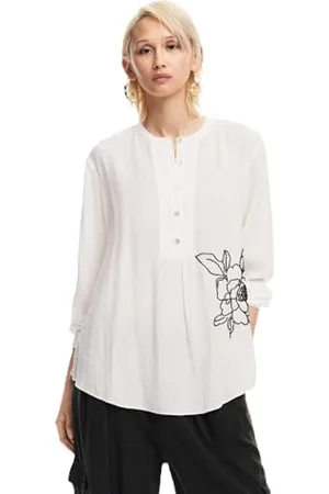 Desigual Chemisier tissé à Manches Longues pour Femme Blouse, Blanc, Taille