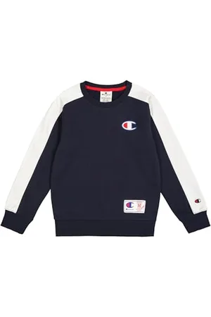 Champion Legacy Retro Sport B (306850) - Sweat-shirt à col rond en polaire compacte et ultralégère, bleu marine/blanc (NNY/WHT), 9-10 ans (M) Garçons FW24
