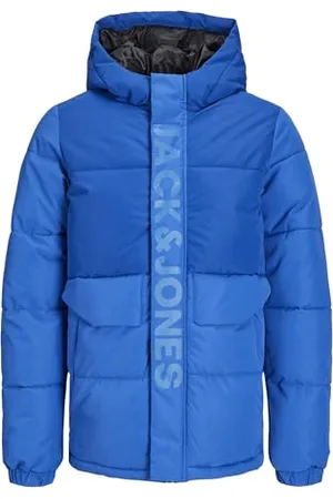 JACK & JONES JACK&JONES JUNIOR JCOSPEED Puffer SN JNR Veste Courte-pointée, Nautical Blue/Detail:Tonal Blocking/Tone in Tone Print, 128 Garçon