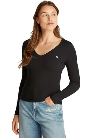 Tommy Hilfiger T-Shirt Manches Longues Femme Slim Fit Essential V-Neck Col en V, , L